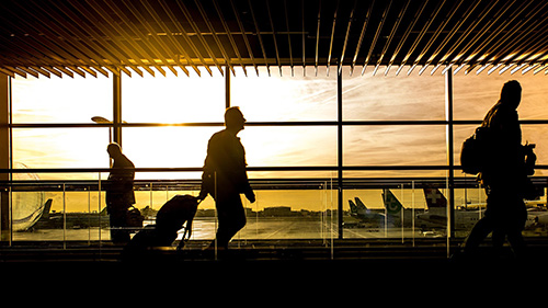 People passing through an airport
